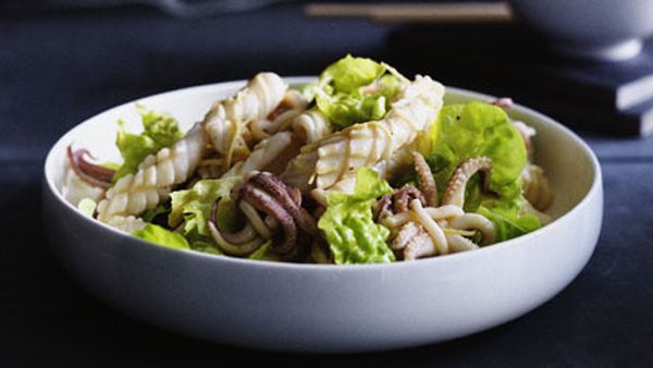 Calamari salad with torn lettuce