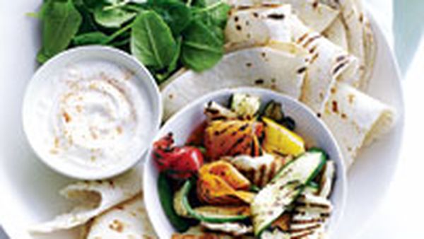 Grilled vegetable and haloumi wraps