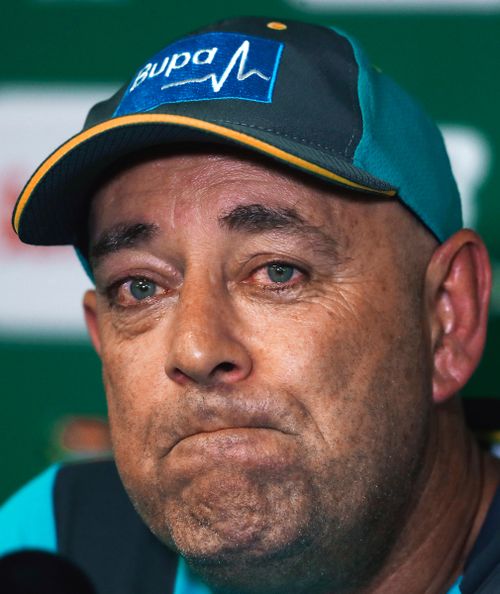 A emotional Darren Lehmann announces his resignation. (AAP)