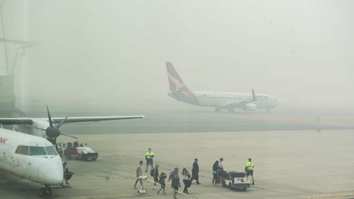 Thick smoke haze at Canberra Airport