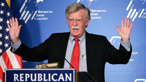 Then-US ambassador to the UN John Bolton speaks at the Republican Jewish Coalition in Las Vegas in 2014. (AP)