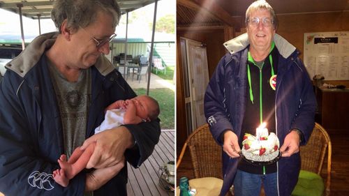 Mr Lloyd and one of his grandchildren (left) and celebrating a birthday (right).