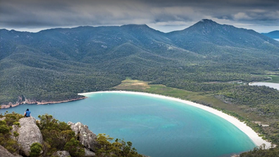 Wineglass Bay is located in Freycinet National Park, on Tasmania's east coast.