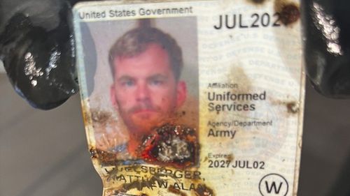 This undated photo, provided by the Las Vegas Police Department shows an ID belonging to Matthew Livelsberger, found inside a Tesla Cybertruck involved in an explosion outside the Trump Hotel in Las Vegas. (Las Vegas Police Department via AP)