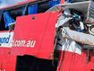 Thirty-three people were on board this Greyhound coach when it collided with a four-wheel-drive towing a caravan in Queensland.