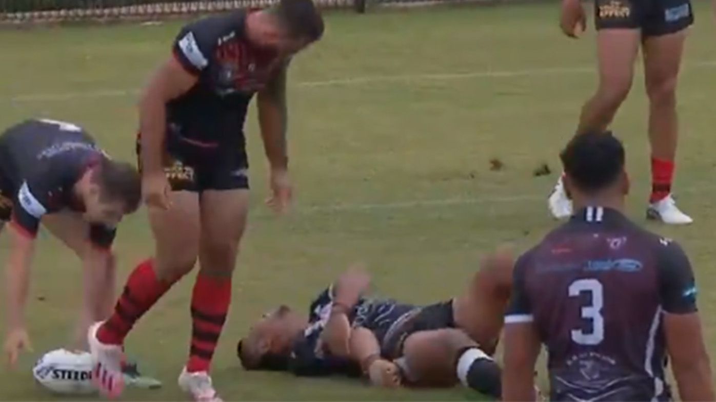 Manly Sea Eagles front-rower Haumole Olakau'atu suffers excruciating dislocation in NSW Cup