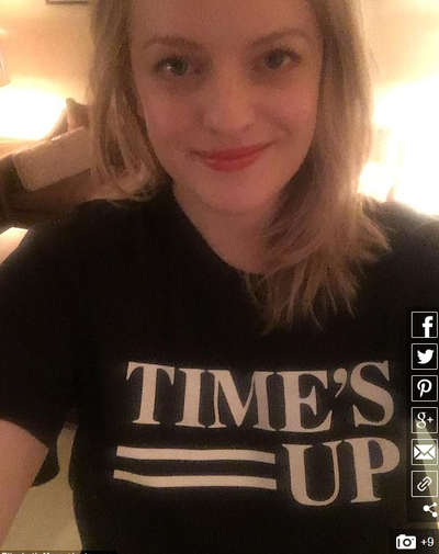 Elisabeth Moss rocking her Time's Up t-Shirt post-Golden Globes