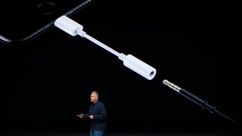 The Lightning-to-3.5mm dongle, introduced at the Apple keynote presentation today, is expected to ship with all new iPhone devices. (Apple/AFP)