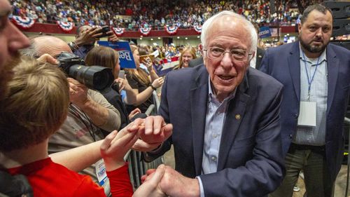 Bernie Sanders greeting supporters in Minnesota.