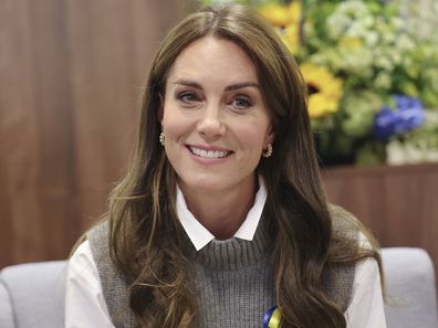 Kate, Princess of Wales, visits the Vsi Razom Community Hub in the Lexicon shopping centre in Bracknell, England, Wednesday Oct. 4, 2023. (Chris Jackson/Pool via AP)