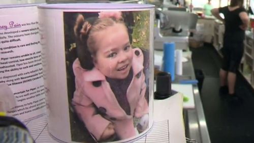 The charity tins raise funds for sick children including Piper Pain. (9NEWS