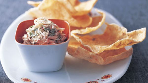 Crab, coconut and mint dip with cassava crackers 