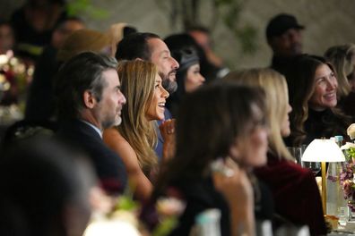 LOS ANGELES, CALIFORNIA - NOVEMBER 17: (L-R) Jim Curtis, Jennifer Aniston, wearing Ralph Lauren, Adam Sandler, and Jackie Sandler attend ELLE's 2025 Women in Hollywood Celebration presented by Ralph Lauren and Bvlgari with support from evian, Hendrick's Gin, and Lucid Motors on November 17, 2025 in Los Angeles, California.  (Photo by Presley Ann/Getty Images for ELLE)