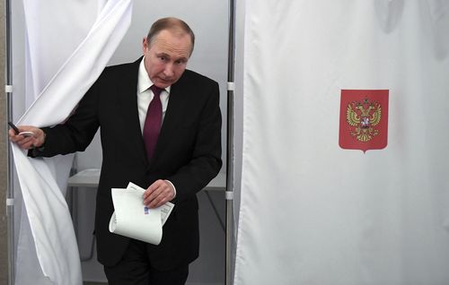 Vladimir Putin is expected to be swept back into power as president for another six years. (AAP)