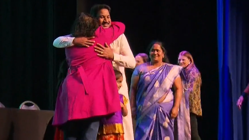 The Nadesaligam family were the guests of honour at Biloela's Flourish Festival as the small community that sparked a nationwide fight to bring Priya, Nades, Kopika and Tharnicaa back to Biloela tonight celebrates 