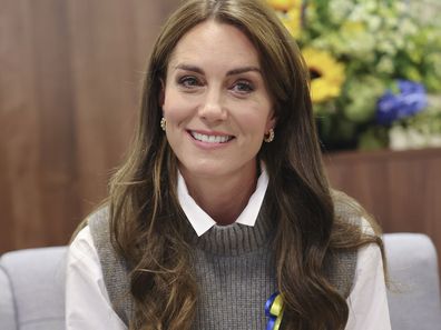 Kate, Princess of Wales, visits the Vsi Razom Community Hub in the Lexicon shopping centre in Bracknell, England, Wednesday Oct. 4, 2023. (Chris Jackson/Pool via AP)