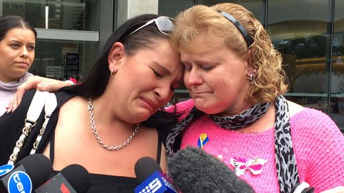 Ms Locke (right) outside court after Mead was found guilty of Sherelle's murder.