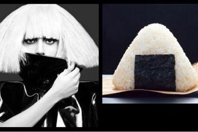 Gaga likes the food theme. We can't pick her apart from rice and seaweed in this pic. <p><b>Image</b>: totallylookslike.com