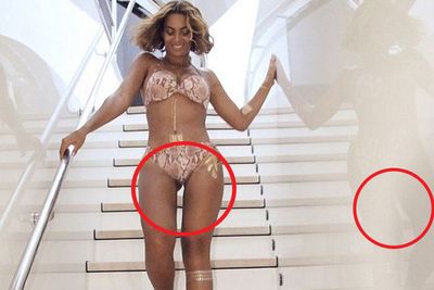Her legs might be envied by women all over the globe, but that didn't stop Queen Bey from possibly pulling out her digital altering app. <br/><br/>After posting this Insta-snap last year, fans called out Bey for her massive thigh gap...which had never been there before. Can you see the slanted step behind the star?<br/><br/>Unfortunately, her curvier shadow on the right-hand side suggests she may have Photoshopped the pic too.