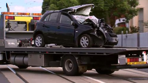 The male driver has been taken to hospital with non-life threatening injuries. (9NEWS)