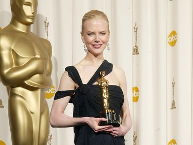 HOLLYWOOD - MARCH 23:  Winner for Best Actress for 'The Hours,' Nicole Kidman poses backstage during the 75th Annual Academy Awards at the Kodak Theater on March 23, 2003 in Hollywood, California.  (Photo by Robert Mora/Getty Images)