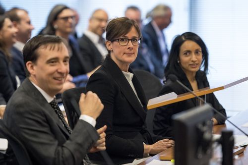 Mark Costello, Senior Counsel Rowena Orr, and Eloise Dais during The Royal Commission's initial public hearing into Misconduct in the Banking, Superannuation and Financial Services Industry in Melbourne, Monday, February 12, 2018. (AAP Image/Fairfax media, Eddie Jim) 