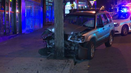 The driver veered to the wrong side of Perouse Road in Randwick in Sydney's east before hitting a power pole. Picture: 9NEWS.