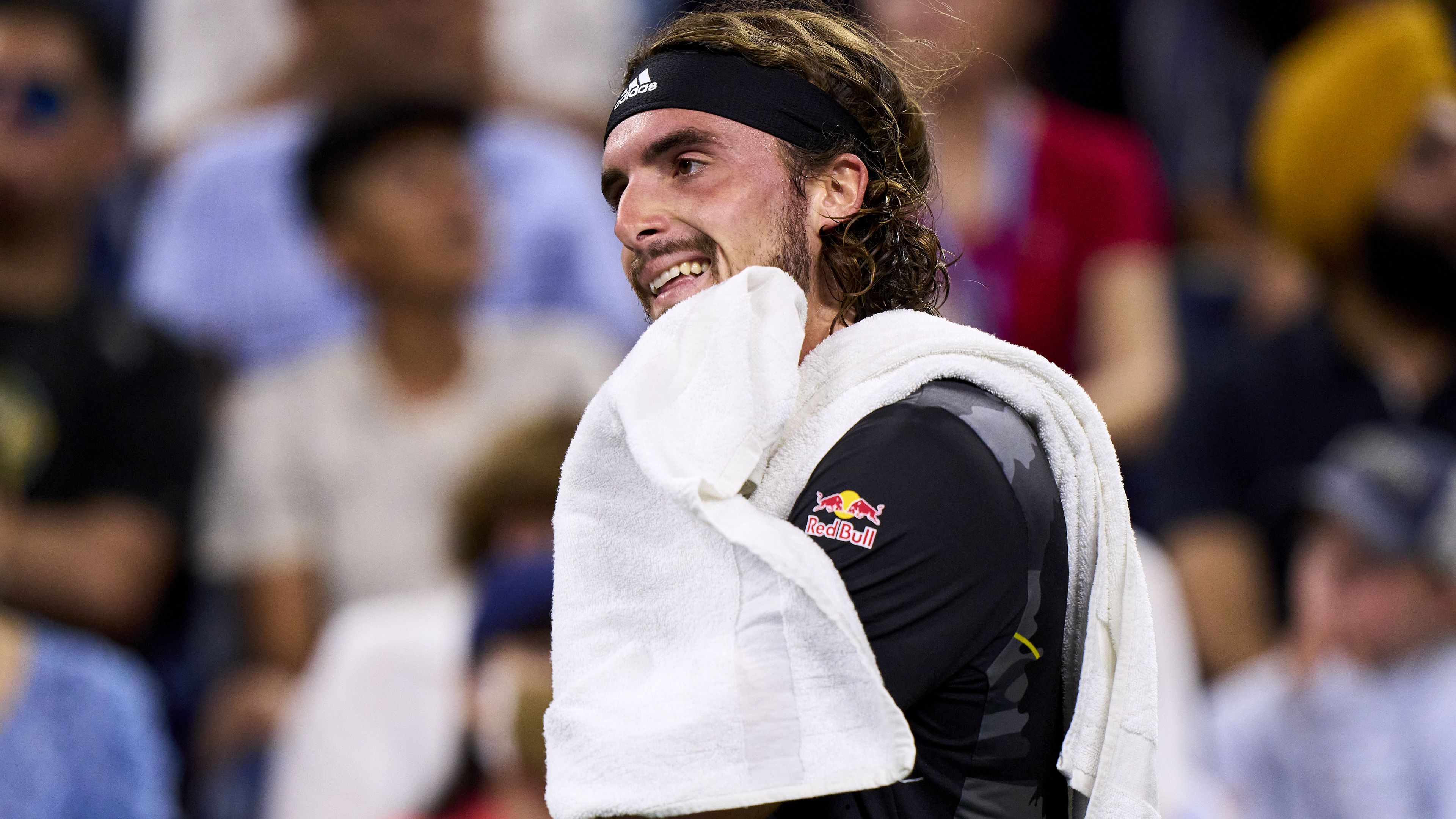 Stefanos Tsitsipas of Greece reacts during his US Open match against Daniel Elahi Galan of Colombia.