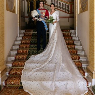 Carlos Fitz-James Stuart and Belen Corsini celebrate their wedding at the Palacio de Liria on May 22, 2021 in Madrid, Spain. 