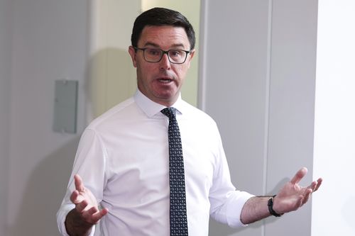 O líder nacional David Littleproud durante uma entrevista em casa na galeria de imprensa do Parlamento em Canberra na segunda-feira, 19 de janeiro de 2026.