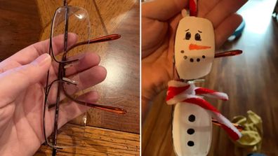 Christy Critchett Hester made an ornament for her Christmas tree using her late husband Richard's glasses