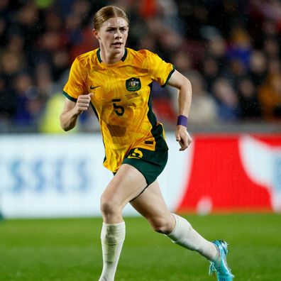 BRENTFORD, UNITED KINGDOM - APRIL 11: Cortnee Vine Australia Women  during the  International Friendly Women  match between England Women v Australia Women at the Gtech Community Stadium on April 11, 2023 in Brentford United Kingdom (Photo by Richard Sellers/Soccrates/Getty Images)