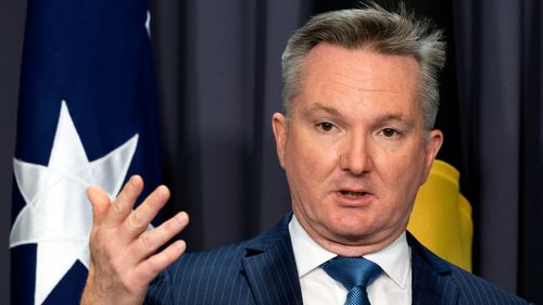 Minister for Climate Change and Energy Chris Bowen during a press conference at Parliament House in Canberra