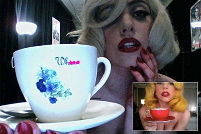 Gaga showed off her (sometimes rude) teacup collection ...and her cleavage.