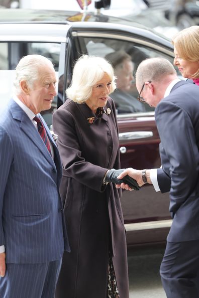 King Charles III and Camilla, Queen Consort are welcomed by the President of the German Bundestag, Bärbel Bas and Chancellor Olaf Scholz at the Reichstag Building on March 30, 2023 in Berlin, Germany. 