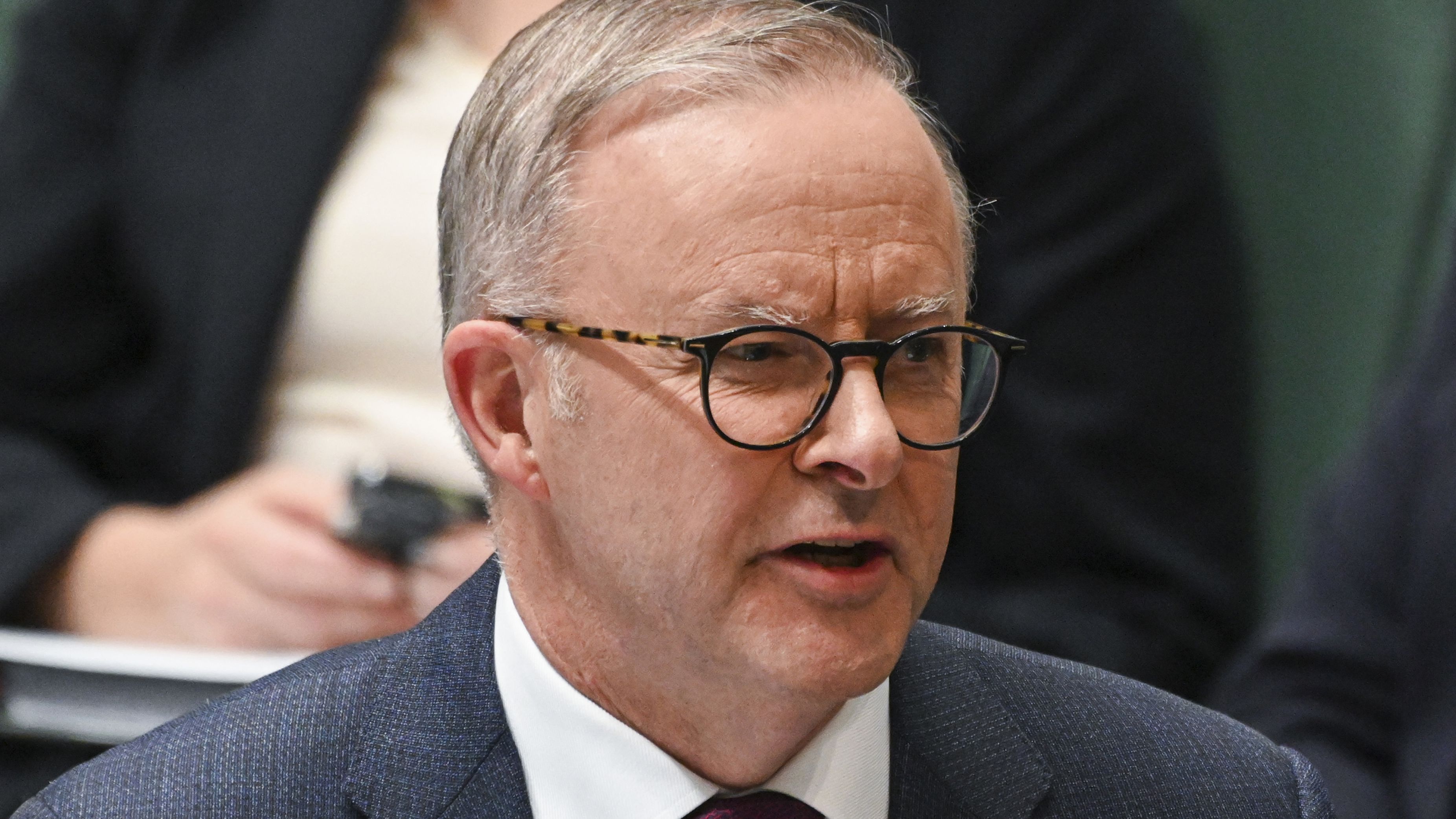 CANBERRA, AUSTRALIA - MARCH 30: Australian Prime Minister Anthony Albanese reacts during Question Time at Parliament House on March 30, 2023 in Canberra, Australia. (Photo by Martin Ollman/Getty Images)