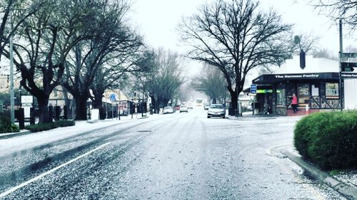 A dusting of hail in Hahndorf, in the Adelaide Hills. (Sarah Clark)