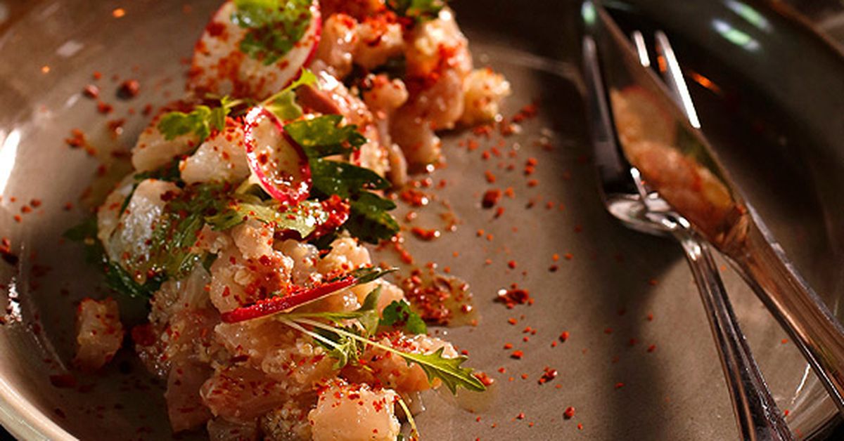 Kingfish nayyeh with cracked wheat, radish and Aleppo pepper - 9Kitchen