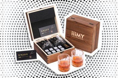 9PR: Whisky Stones and Glasses Gift Set, Whisky Rocks Chilling Stones in Handmade Wooden Box