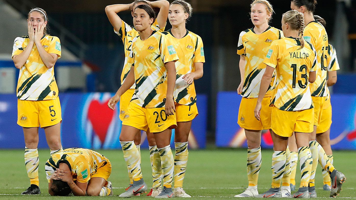 Matildas and captain Sam Kerr look dejected after their loss to Norway