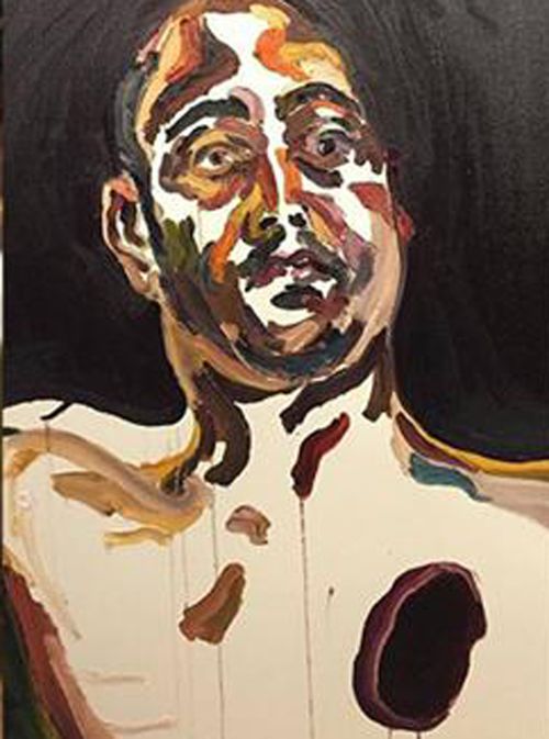In the lead up to the execution, Sukumaran produced this portrait of himself with a gunshot wound over his heart. (9NEWS)
