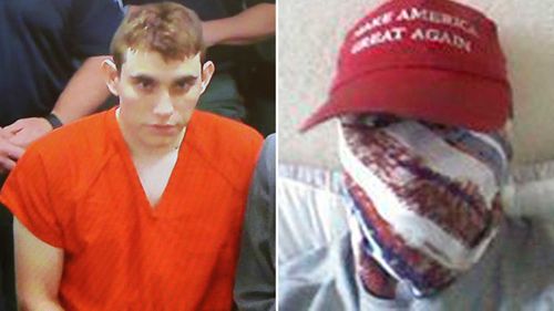 Nikolas Cruz fronting court, and sporting a 'Make America Great Again' cap in an Instagram profile photo. 
