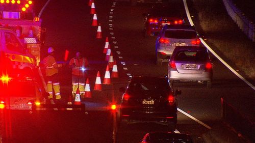 Westbound lanes of the M2 were shut down for several hours following the crash. Picture: 9NEWS