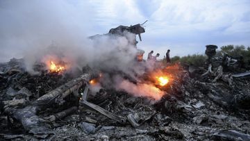 The wreck of the crashed MH17 flight.