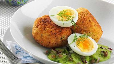 <a href="http://kitchen.nine.com.au/2016/05/05/14/38/smoked-trout-patties-with-soft-boiled-egg-and-cucumber-dill-and-caper-salad" target="_top">Smoked trout patties with soft boiled egg and cucumber, dill and caper salad</a> recipe