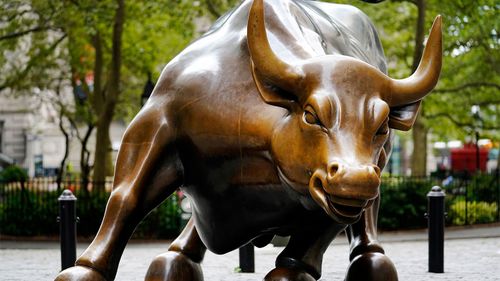 The Wall Street bull represents a bull market.