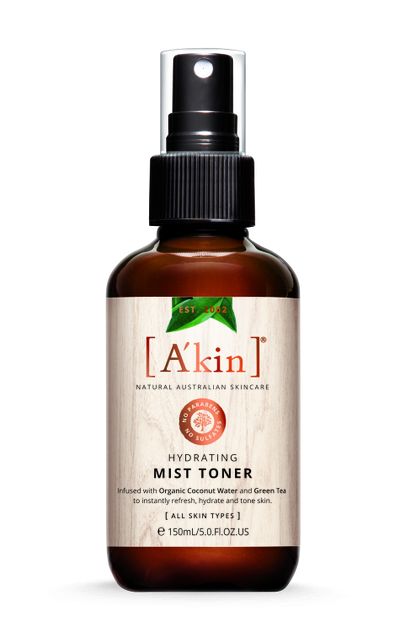 <a href="http://www.akin.com.au/a-kin/shop-skin-care/category/cleansers,-toners-and-exfoliants/p/hydrating-mist-toner-150ml/1430055.html" target="_blank">A’Kin Hydrating Mist Toner, $19.95.</a>