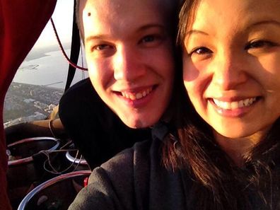 Liv Arnold with husband Tim during a hot air balloon ride.