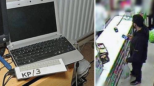 A laptop computer found in the home of would-be bomber Munir Mohammed. Mohammed and Rowaida El-Hassan. Right: Munir Mohammed at a local supermarket where he bought nail varnish as part of a bomb making plot. (Photo: AP)