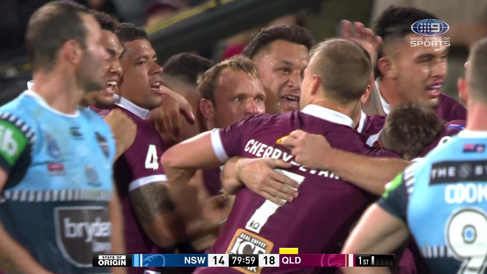 Queensland celebrate the win with a second left on the clock.